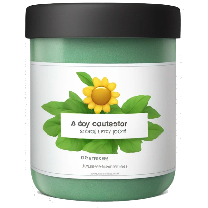 body scrub pot with label emoji