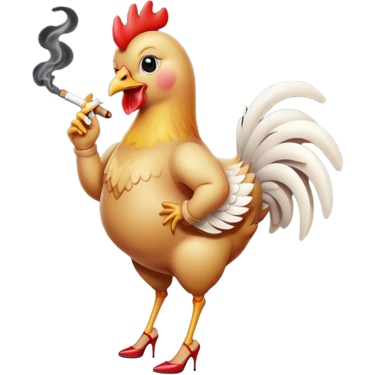 Dancing pregnant chicken chick with high heels and cigarette emoji