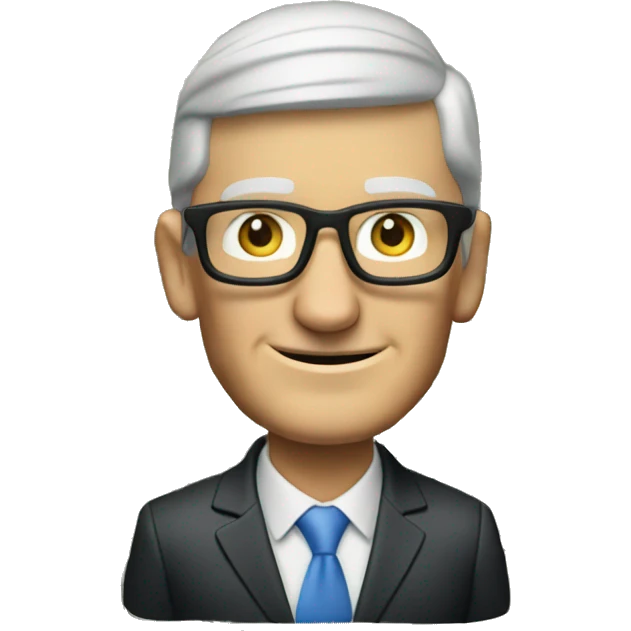 tim cook wearing a banker visor with a bag of money in the corner emoji