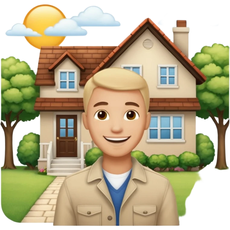 emoji de bienes y raices, un hombre y una casa en "venta for sale" emoji