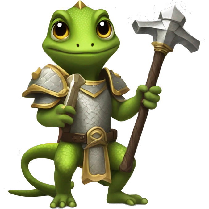 a gecko as an holy paladin with a two handed holy hammer emoji