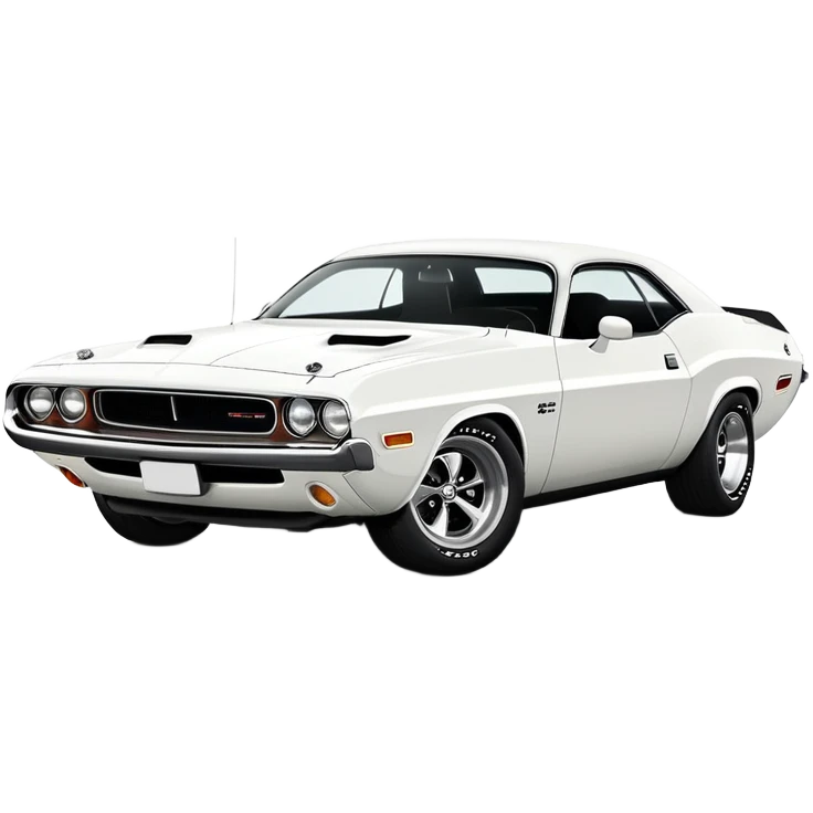 Pure white 1971 Dodge Challenger muscle car, completely white paint, no stripes, side angle view, minimalist Apple iOS emoji style, classic car from Death Proof movie emoji