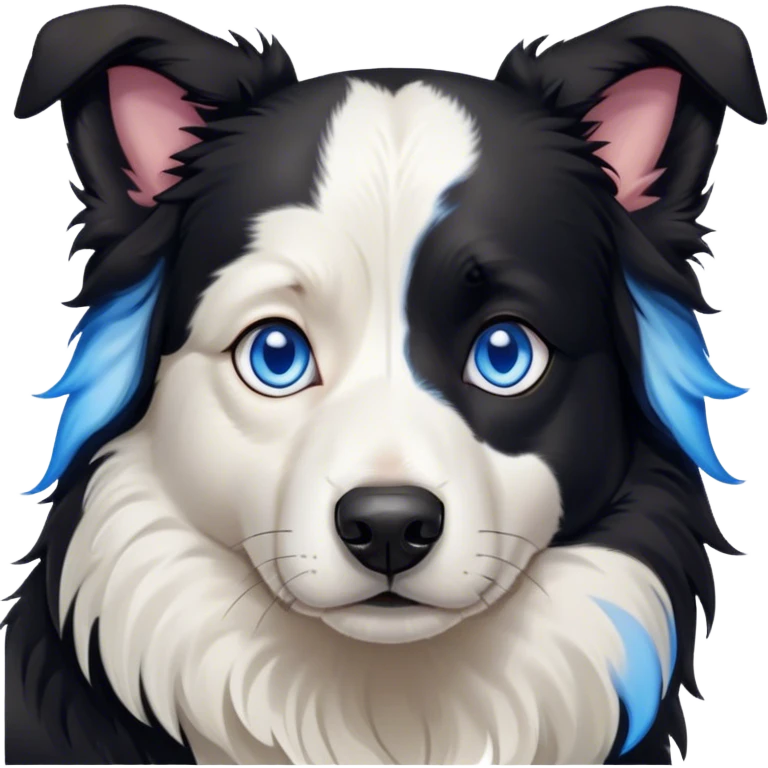 Cinematic Meme-Worthy Grumpy Border Collie Portrait Emoji, Head held high but eyes filled with dramatic disappointment, smooth black and white fur with a deeply furrowed brow forming an unmistakable scowl, floppy ears slightly angled back in disapproval, piercing blue eyes glaring with pure exasperation, Simplified yet hilariously over-exaggerated features, highly detailed, glowing with an aura of supreme annoyance, high shine, exhausted yet judgmental, stylized with an almost regal pettiness, bright but brooding, soft glowing outline, capturing the essence of a herder that has seen it all and is thoroughly unimpressed, so meme-worthy it feels like it could instantly become the next viral sensation of grumpiness! emoji