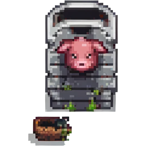 a pig next to a tombstone, pixel art style emoji