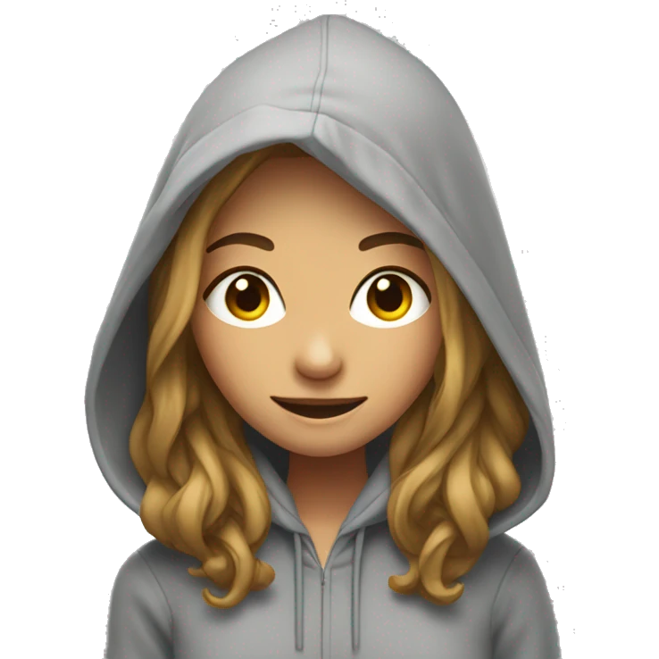 A young women in hoodie with smiling face and long hair emoji