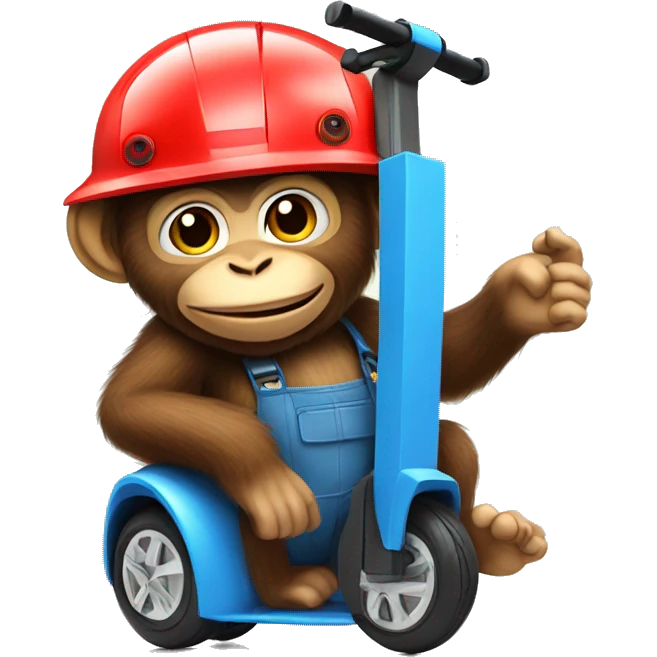 monkey with on segway red helmet and blue overalls emoji