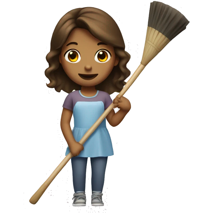 girl with brown hair, medium skin, holding a bath broom in her hands emoji