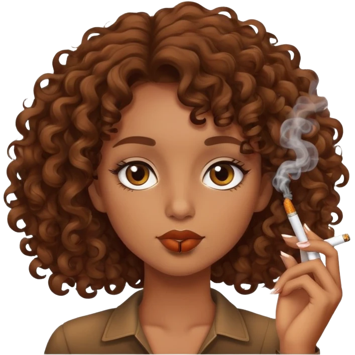 brown skinned girl with brown curly hair smoking a cigarette  emoji