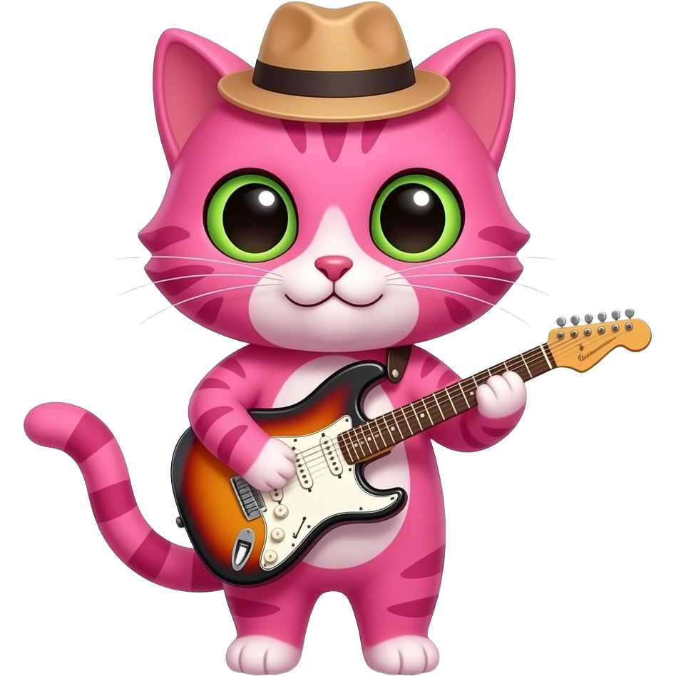 vibrant pinkk  cat wear a hat and playing guitar emoji