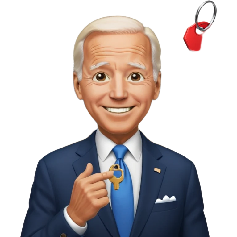 Joe Biden with keys to a new house emoji
