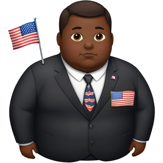 overweight person in dark suit with US flag pin emoji