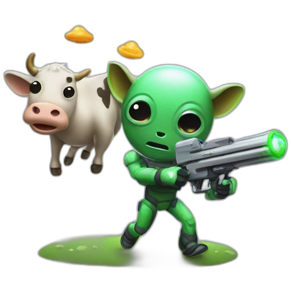 an alien abducting a cow using a ray gun emoji