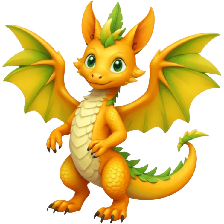 Orange-Banana-Pear-themed "Dutch Angel Dragon"-"Vernid"-"Trico"-furry-Fakémon-hybrid-creature (full body) emoji