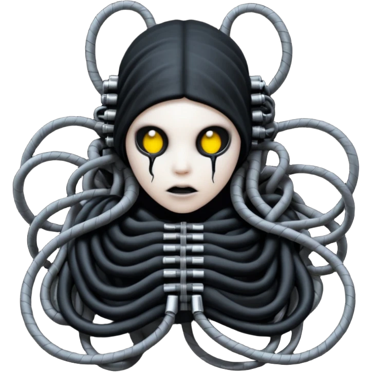 tangled black cables creating a creature covered in black rags and bondage, Giger style emoji