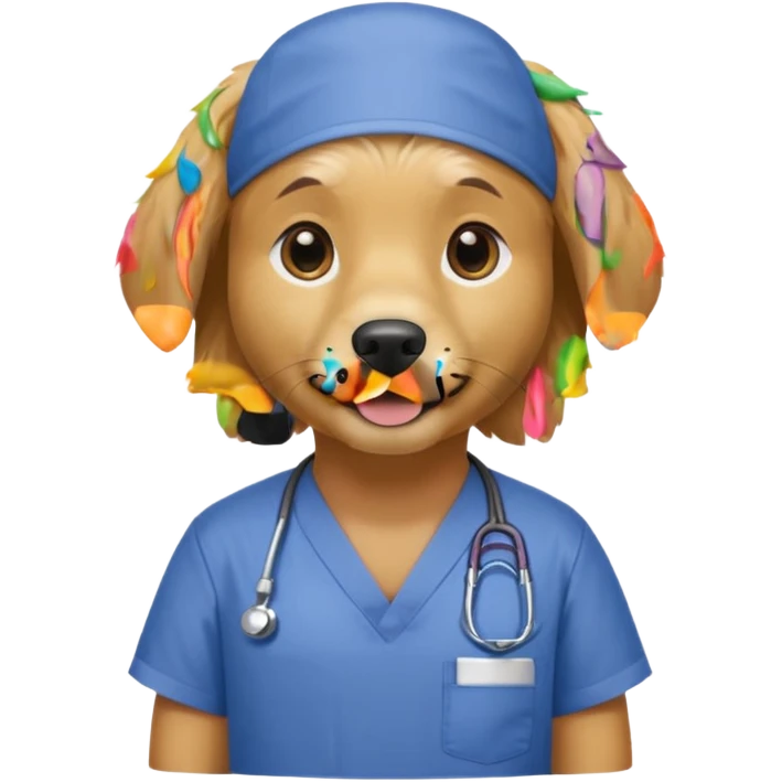 golden retriever wearing only scrubs emoji