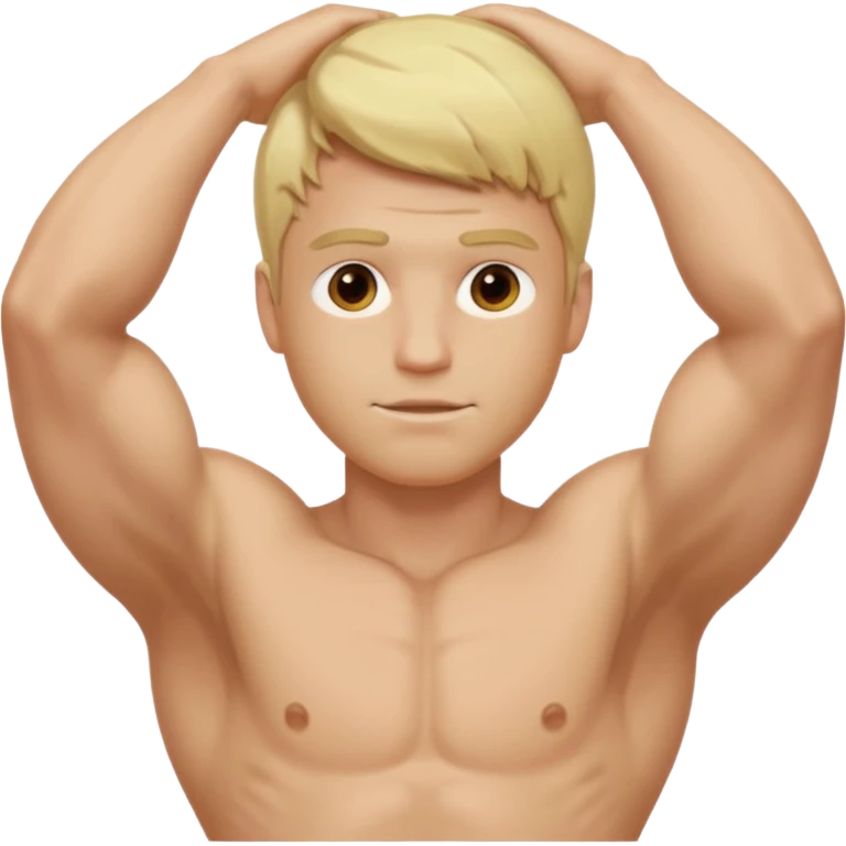 Blonde man with his face covered with two arms going through down left to up right emoji
