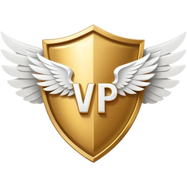 Gold shield with white wings and a large, bold VIP text in the center, simplified clean design with emphasis on the VIP label emoji