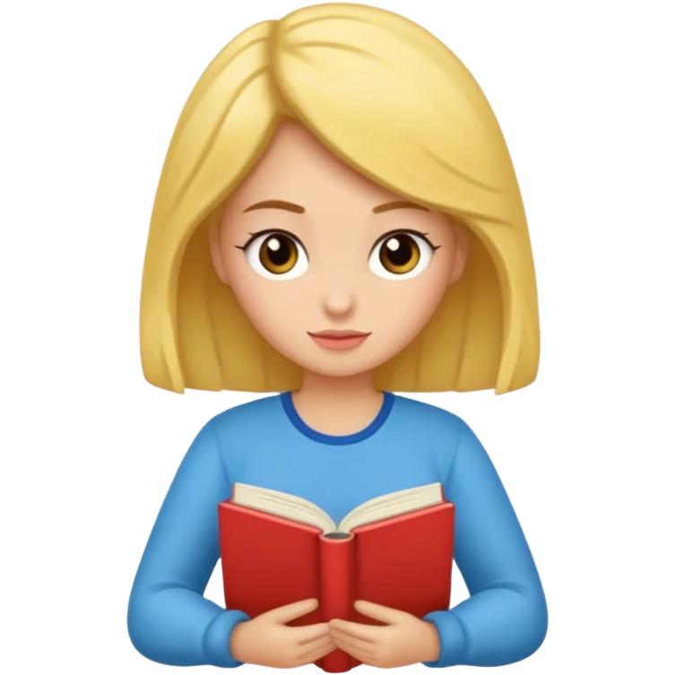 Una chica sentada en un puff leyendo un libro emoji