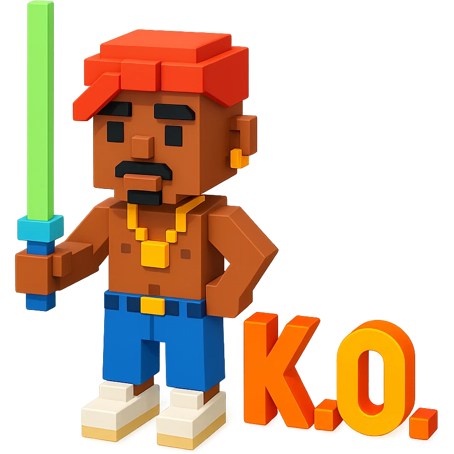 репер 2Pac с джедайским мечем и надписью K. O., no background  emoji