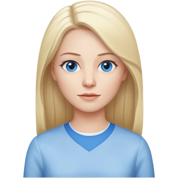 35 yr old white woman, pale skin, long straight blond hair parted in center, blue eyes emoji