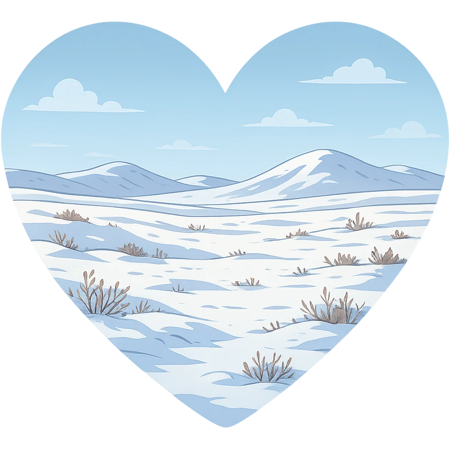 heart with a snowy arctic tundra, clean digital illustration emoji