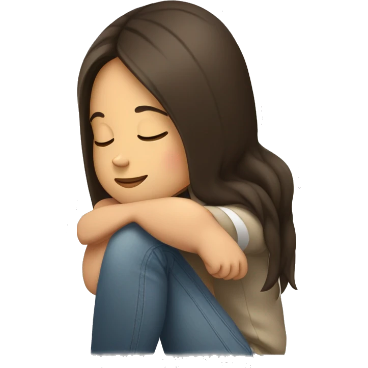 Brunette girl hugging herself sitting down closed eyes seen from the side emoji