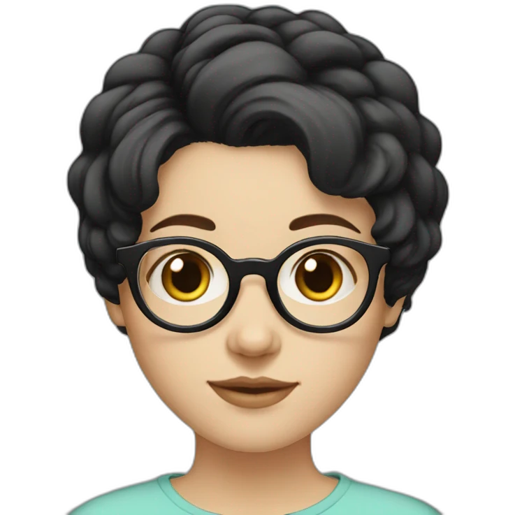 white girl round glasses short black hair emoji
