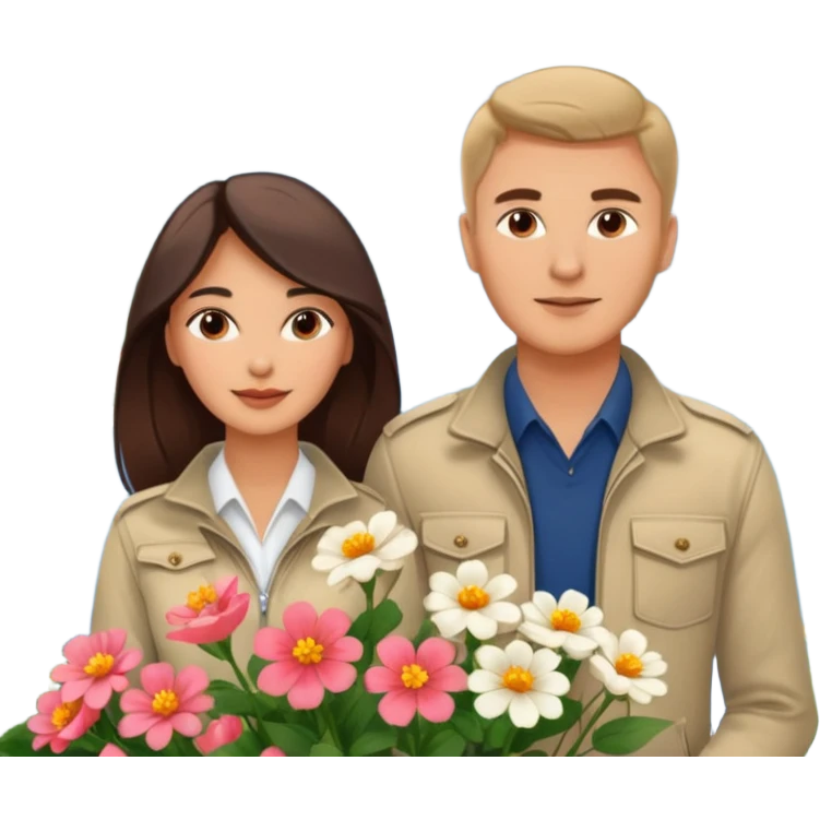 Couple traveling in Montenegro russian man and elegant  Latina girl delicate flowers and mountains in the background  emoji