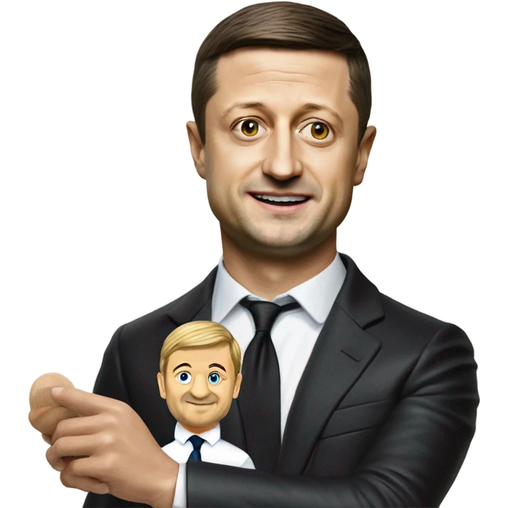 Hyper realistic Vladimir Zelensky pulls the strings  of a wooden doll emoji