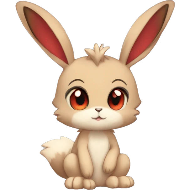 Cute, Chibi, Kemono-style, Anthro, Fur-Sona, Dark-Brown, Normal-type-Ground-type Tan-Rabbit-Fakémon with Dark-Red eyes, beige belly, beige paws, beige feet, beige freckles, full body emoji