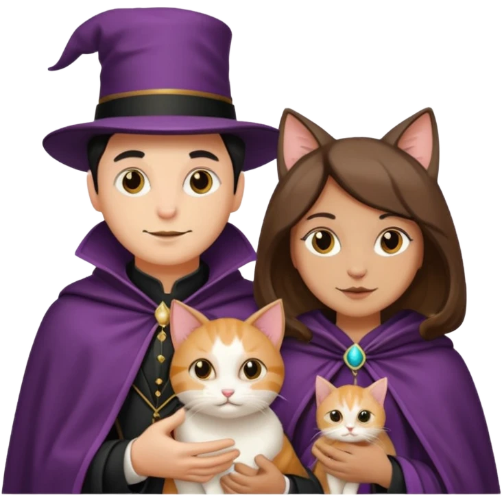 magician couple and their pet cat emoji
