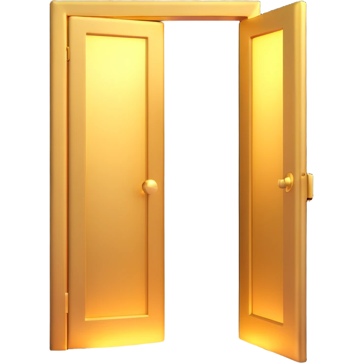 3D emoji style, golden door in darkness, slightly open with a blinding, thick white light beam and glowing haze coming through. Very dramatic scene. No background. emoji