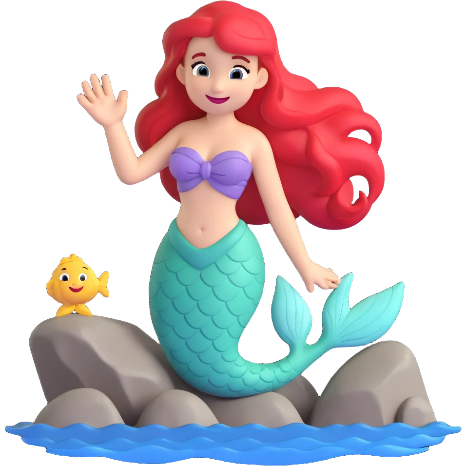 the little mermaid, smiling and waving from a rock emoji
