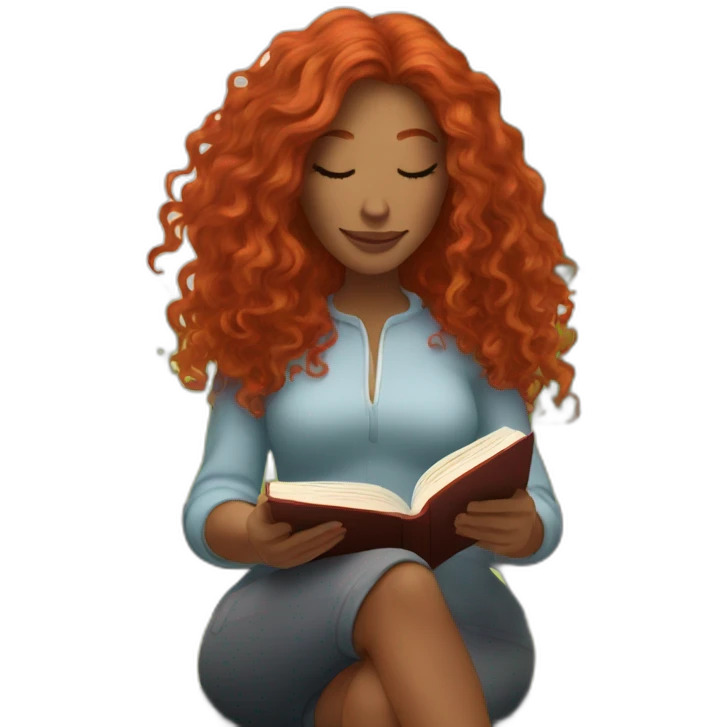 woman with long curly red hair reading a book with a glass of wine in a park emoji
