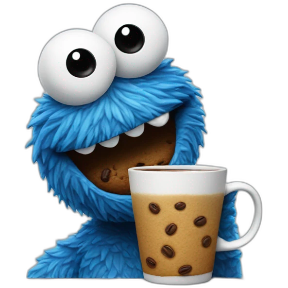 cookie monster with a cup of coffee emoji