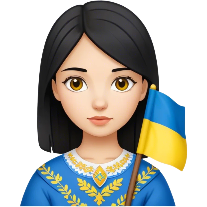 Make emoji of Ukrainian girl with black hair and in vyshyvanka with Ukrainian flag in her hand emoji