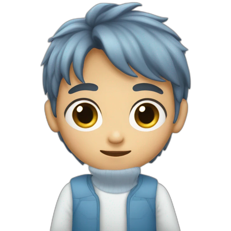 un niño pelo liso, corto y cafe con ojos azules emoji