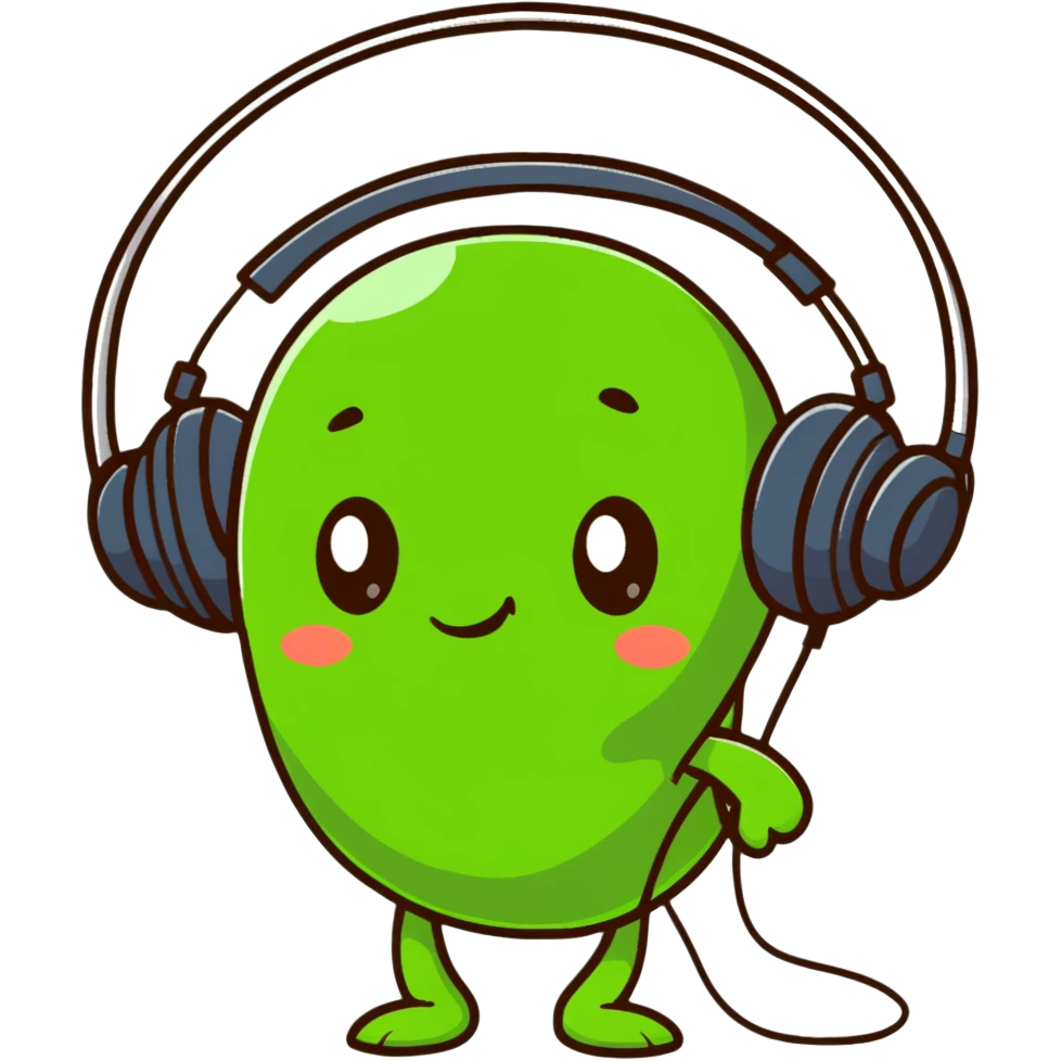 cute green pea wearing headphones emoji