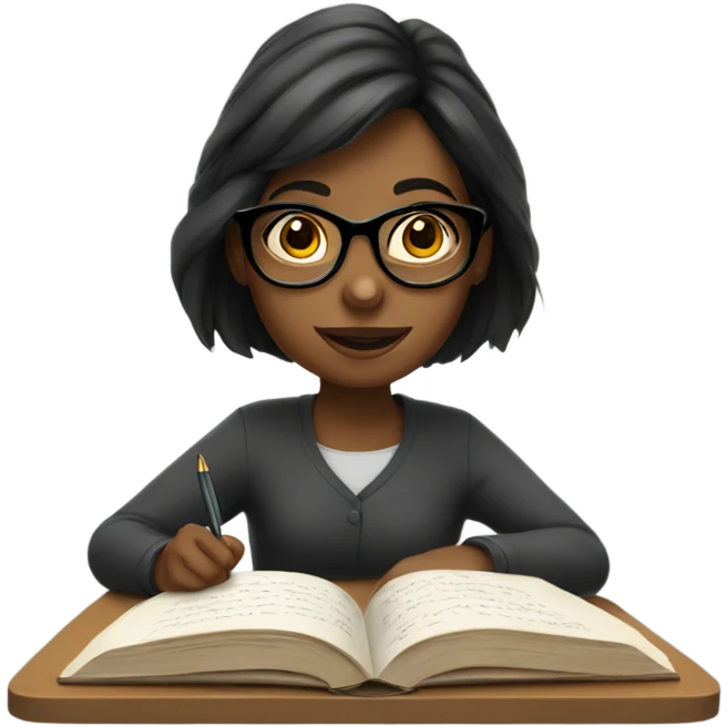Girl with glasses reading and writing  emoji