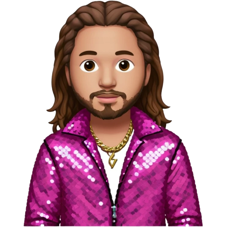 Post Malone with long brown hair, dark pink sequin outfit emoji