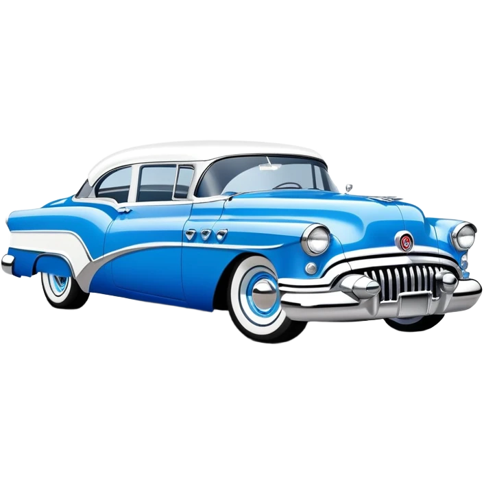 classic hot rod car, 1950s Buick Century influence, bright blue and white colors, chrome accents emoji