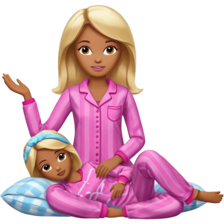 Brown skin blonde hair Barbie in pajamas  emoji