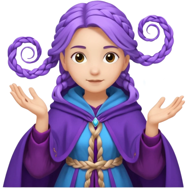 A playful mage girl with braids, purple cloak, and magic swirling around her hands.
 emoji