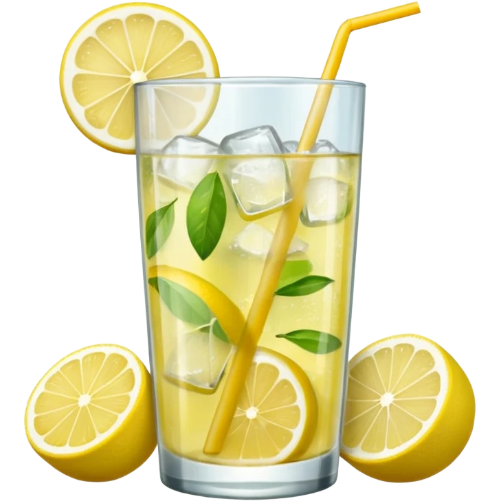 refreshing lemonade in a transparent glass, with ice and lemon garnish emoji