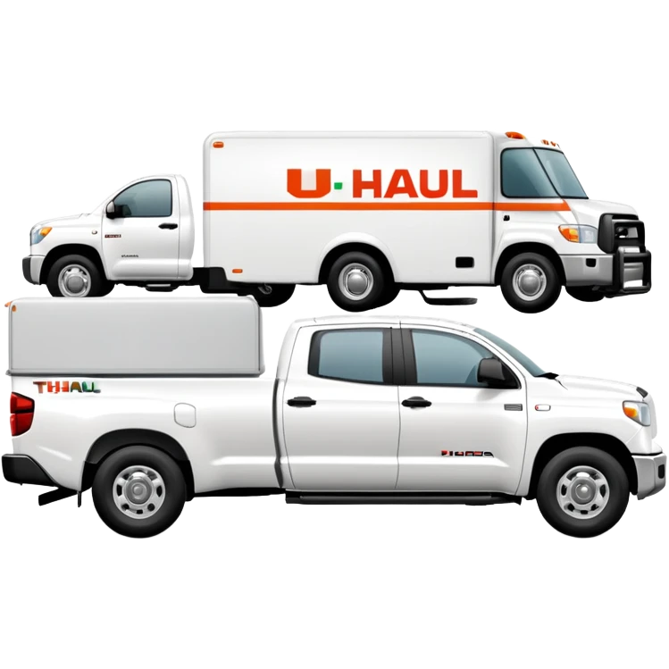 White Toyota tundra with u-haul trailer emoji