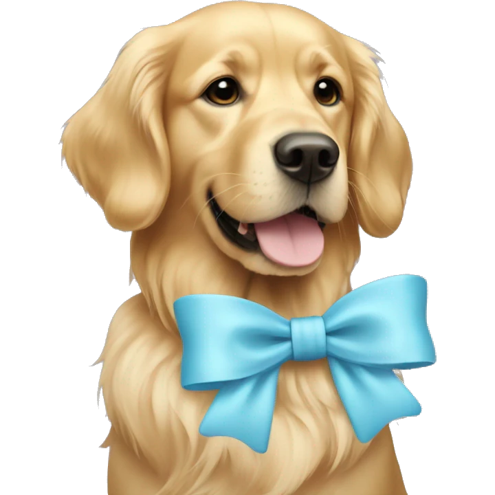 Golden Retriever with light blue feminine bow emoji