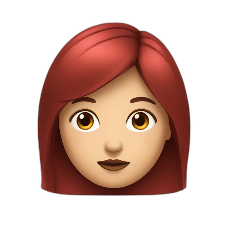 jovencita con cara redonda gordita mofletes rojos y pelo castaño con flequillo emoji