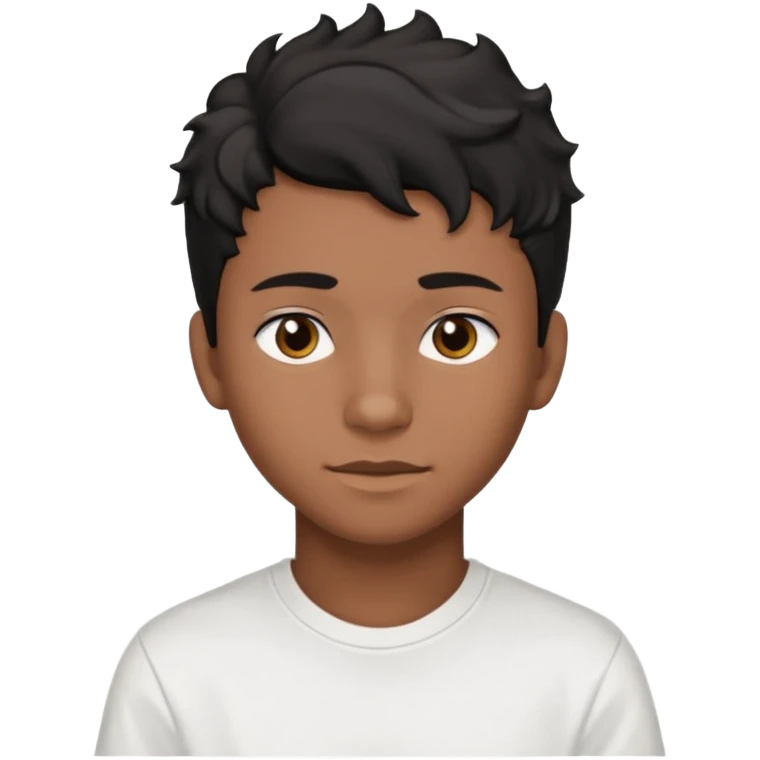 face emoji of a sixteen-year-old with brown skin, wavy black hair in a taper fade hairstyle, handsome features, wearing a white t-shirt emoji