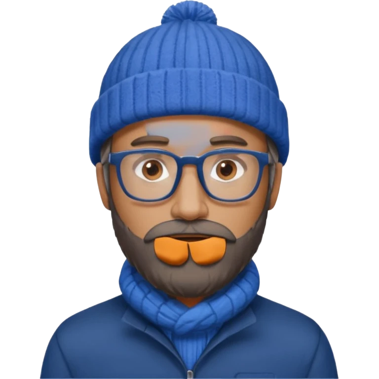 Create a figure that reflects an experienced entrepenurr but who has professional and elegant clothing, blue winter cap, grey glasses, brown eyes and an unkempt beard  emoji