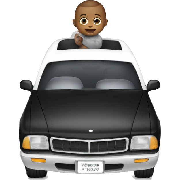 Black and white car with a baby emoji